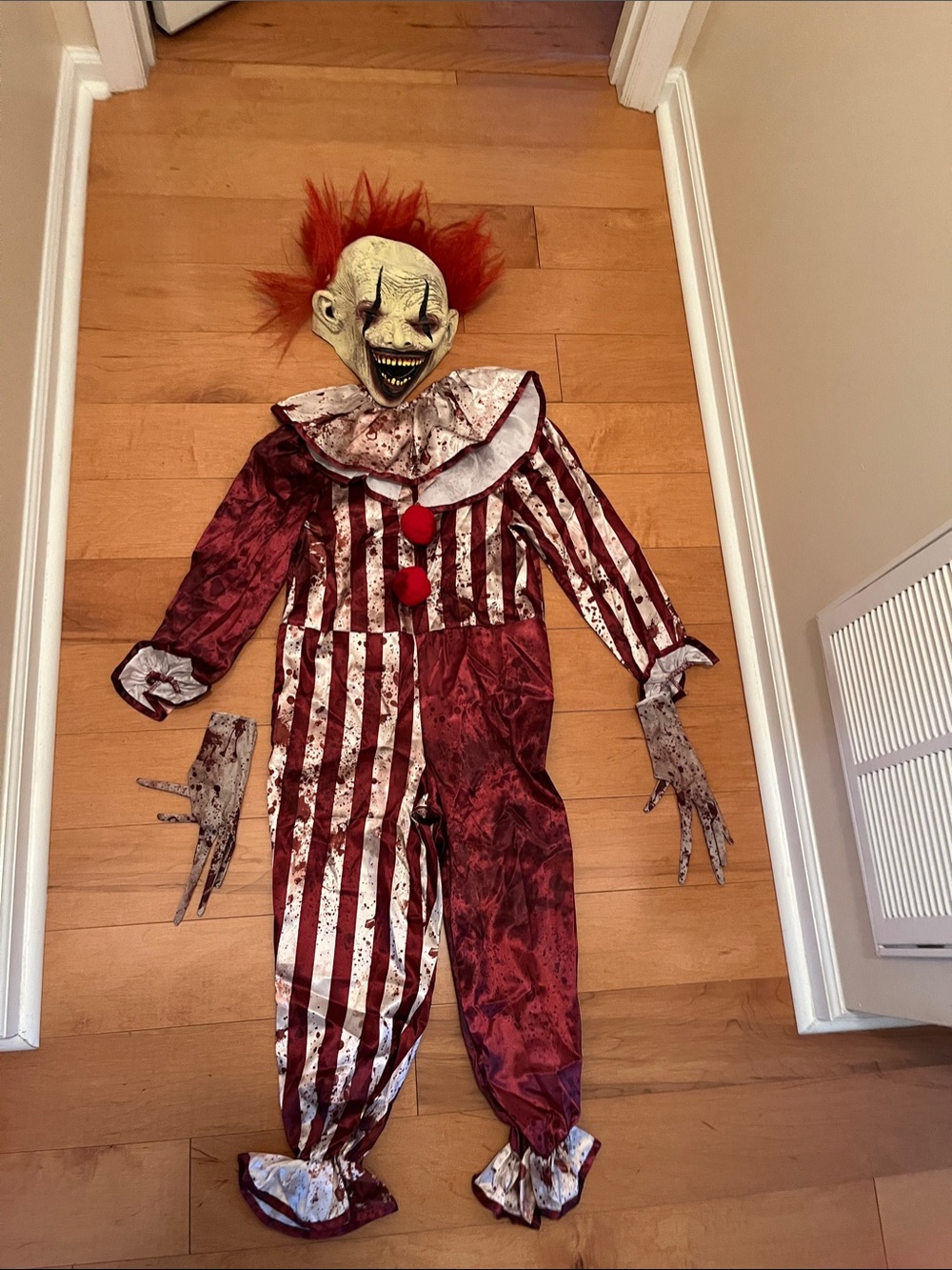 Spirit Halloween Creepy Red Striped Clown Costume with Mask